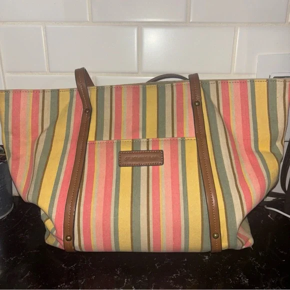 St Johns Bay Shoulder purse Striped Multicolor Tote Bag Beach - Picture 1 of 16